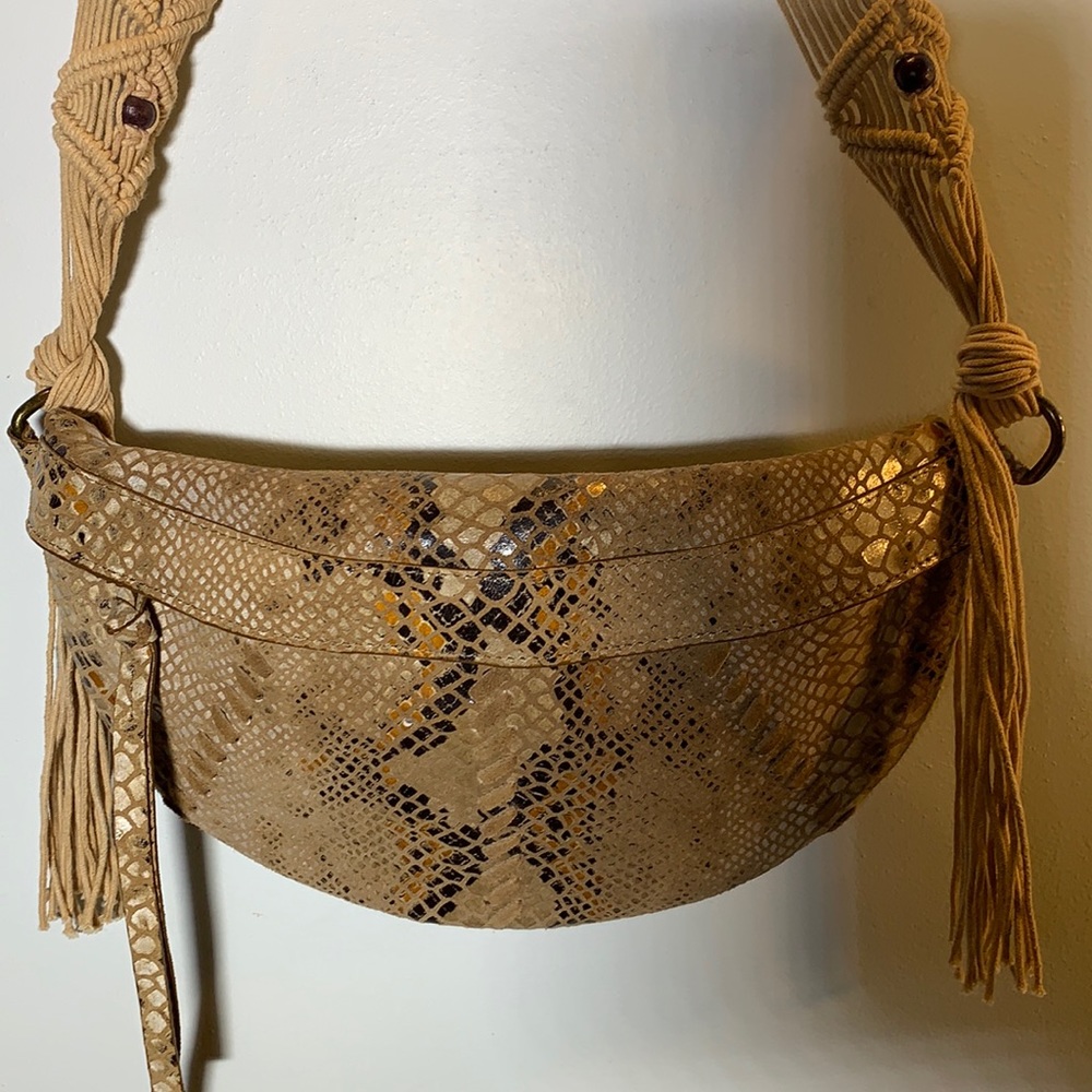 Free People genuine suede snake print bag